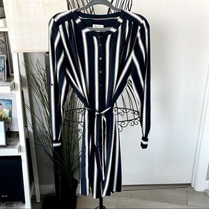 LOFT Navy & Yellow striped button down dress